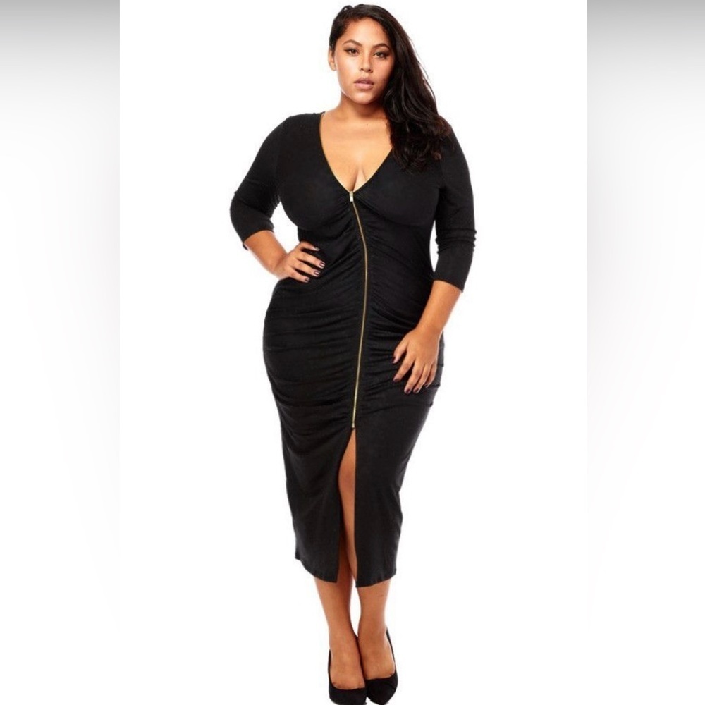 Love Republic Front Zipper Ruched Midi Dress